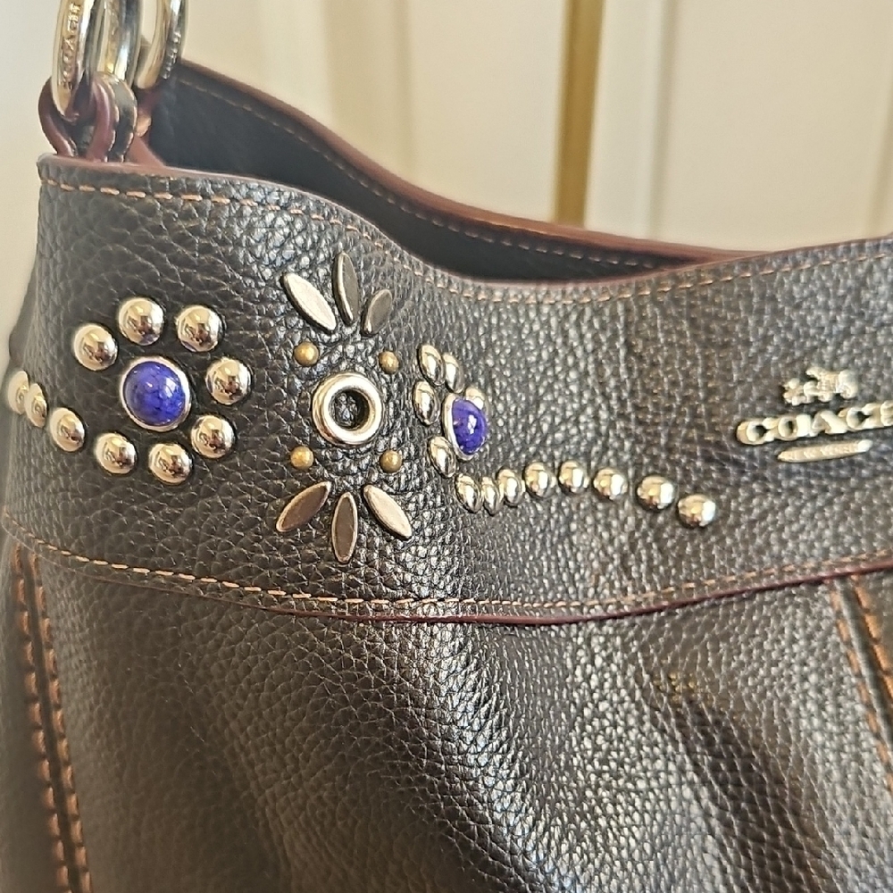 Coach 2017 Lexy XL Black Pebbled Leather Hobo Shoulder Bag Rivet Details. EUC - Picture 5 of 13